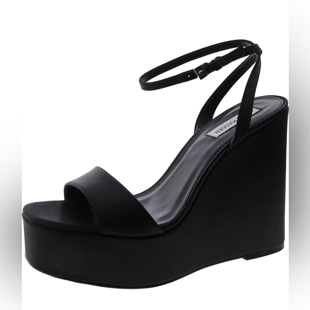 Steve Madden Black Satin Platform Sandals | Women’s Size 10 | Strappy Heels